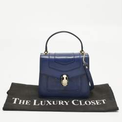Pre Owned Bvlgari Navy Blue Leather Serpenti Forever Top Handle Bag
