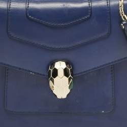 Pre Owned Bvlgari Navy Blue Leather Serpenti Forever Top Handle Bag