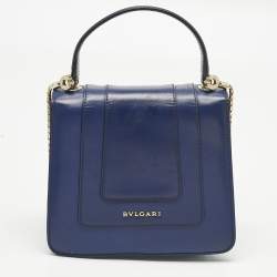 Pre Owned Bvlgari Navy Blue Leather Serpenti Forever Top Handle Bag