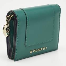 Pre Owned Bvlgari Green Leather Serpenti Forever Trifold Wallet