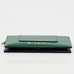 Pre Owned Bvlgari Green Leather Serpenti Forever Bifold Card Holder