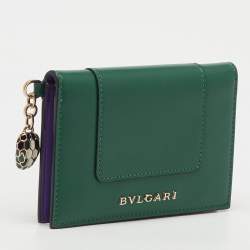 Pre Owned Bvlgari Green Leather Serpenti Forever Bifold Card Holder