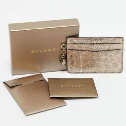 Pre Owned Bvlgari Metallic Beige Karung Serpenti Forever Card Holder