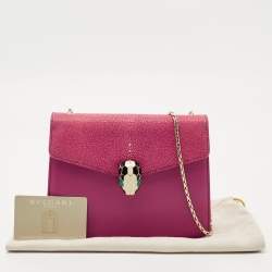Pre Owned Bvlgari Fuchsia Stingray and Leather Small Serpenti Forever Crossbody Bag