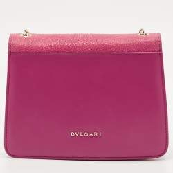 Pre Owned Bvlgari Fuchsia Stingray and Leather Small Serpenti Forever Crossbody Bag