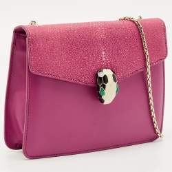 Pre Owned Bvlgari Fuchsia Stingray and Leather Small Serpenti Forever Crossbody Bag