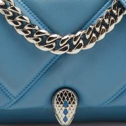 Pre Owned Bvlgari Light Blue Quilted Leather Mini Serpenti Cabochon Shoulder Bag