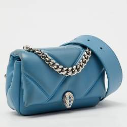 Pre Owned Bvlgari Light Blue Quilted Leather Mini Serpenti Cabochon Shoulder Bag