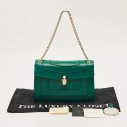Pre Owned Bvlgari Green Leather Medium Serpenti Forever Shoulder Bag