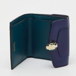 Pre Owned Bvlgari Navy Blue Leather Serpenti Forever Trifold Wallet
