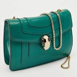 Pre Owned Bvlgari Green Leather Small Serpenti Forever Crossbody Bag