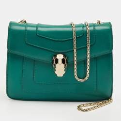 Pre Owned Bvlgari Green Leather Small Serpenti Forever Crossbody Bag