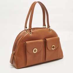 Pre Owned Bvlgari Brown Leather Double Pocket Dome Satchel