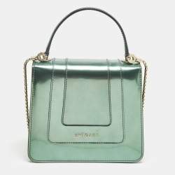Pre Owned Bvlgari Green Patent Leather Small Serpenti Forever Top Handle Bag