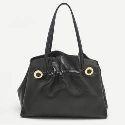 Pre Owned Bvlgari Black Leather Twist Tote