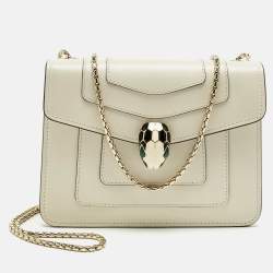Pre Owned Bvlgari Off White Leather Small Serpenti Forever Crossbody Bag