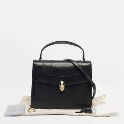 Pre Owned Bvlgari Black Leather Large Serpenti Forever Top Handle Bag