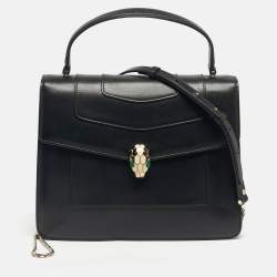 Pre Owned Bvlgari Black Leather Large Serpenti Forever Top Handle Bag