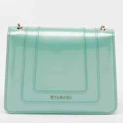 Pre Owned Bvlgari Turquoise Blue Patent Leather Small Serpenti Forever Flap Shoulder Bag