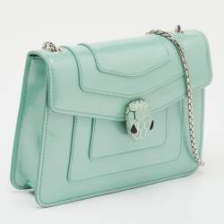 Pre Owned Bvlgari Turquoise Blue Patent Leather Small Serpenti Forever Flap Shoulder Bag