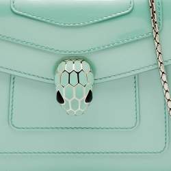 Pre Owned Bvlgari Turquoise Blue Patent Leather Small Serpenti Forever Flap Shoulder Bag