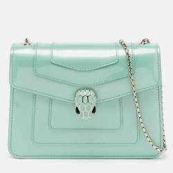 Pre Owned Bvlgari Turquoise Blue Patent Leather Small Serpenti Forever Flap Shoulder Bag