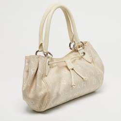 Pre Owned Bvlgari Beige/White Canvas and Leather Logomania Tote