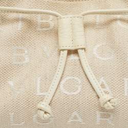 Pre Owned Bvlgari Beige/White Canvas and Leather Logomania Tote