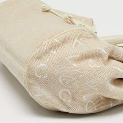 Pre Owned Bvlgari Beige/White Canvas and Leather Logomania Tote