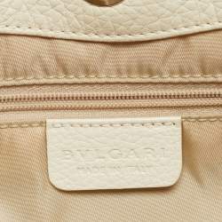 Pre Owned Bvlgari Beige/White Canvas and Leather Logomania Tote