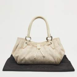 Pre Owned Bvlgari Beige/White Canvas and Leather Logomania Tote