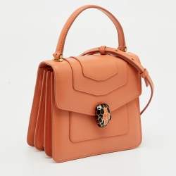 Pre Owned Bvlgari Light Orange Leather Serpenti Top Handle Bag