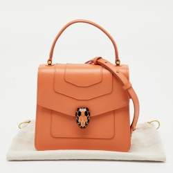 Pre Owned Bvlgari Light Orange Leather Serpenti Top Handle Bag