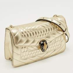 Pre Owned Bvlgari Gold Scaglie Leather Serpenti Forever Shoulder Bag