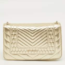 Pre Owned Bvlgari Gold Scaglie Leather Serpenti Forever Shoulder Bag