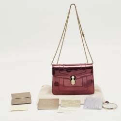 Pre Owned Bvlgari Serpenti Forever Small Burgundy Patent Leather Shoulder Bag