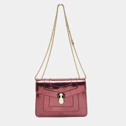 Pre Owned Bvlgari Serpenti Forever Small Burgundy Patent Leather Shoulder Bag