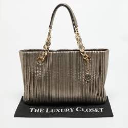 Pre Owned Bvlgari Monte Plisse Metallic Olive Green Leather Tote
