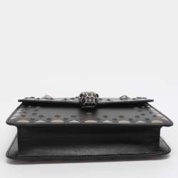 Pre Owned Bvlgari Serpenti Forever Black Embroidered Fabric and Leather Shoulder Bag