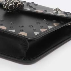 Pre Owned Bvlgari Serpenti Forever Black Embroidered Fabric and Leather Shoulder Bag