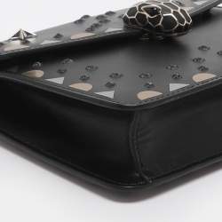 Pre Owned Bvlgari Serpenti Forever Black Embroidered Fabric and Leather Shoulder Bag