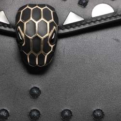 Pre Owned Bvlgari Serpenti Forever Black Embroidered Fabric and Leather Shoulder Bag