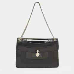 مملوكة مسبقًا Bvlgari Serpenti Forever Medium Black Mixed Leather Shoulder Bag