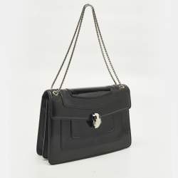 مملوكة مسبقًا Bvlgari Serpenti Forever Medium Black Mixed Leather Shoulder Bag