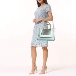 Pre Owned Bvlgari Scaglie Serpenti Light Green/White Karung and Leather Tote