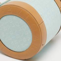 مملوكة مسبقًا Bvlgari Tan/Light Blue Logo Mania Fabric Cylinder Bag