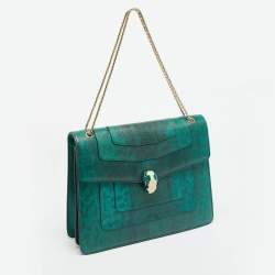 مملوكة مسبقًا Bvlgari Serpenti Forever Large Green Karung Leather Shoulder Bag