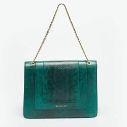 مملوكة مسبقًا Bvlgari Serpenti Forever Large Green Karung Leather Shoulder Bag
