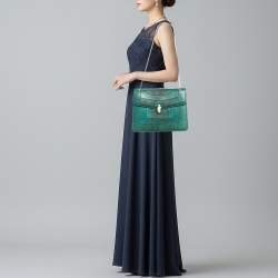 مملوكة مسبقًا Bvlgari Serpenti Forever Large Green Karung Leather Shoulder Bag