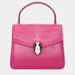 مملوكة مسبقًا Bvlgari Pink Stingray/Leather Serpenti Forever Top Handle Bag with Strap